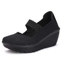 Women's Woven Elastic Chunky Heeled Wedge Platform Casual Shoes Low Heels Lightweight Breathable Mary Jane for Women Slip-On Pumps Shoes Walking Shoes 35