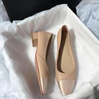Women's Chunky Block Heels Square Closed Toe Silk PU Patchwork Low Heels Casual Work Pumps for Women Comfortable Dressy Shoes Non-Slip Pumps Shoes 35