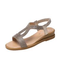 New Indoor and Outdoor Women's Korean Flat Sandals - Rhinestone Decoration Student Casual Beach Medium Heel Shoes 35