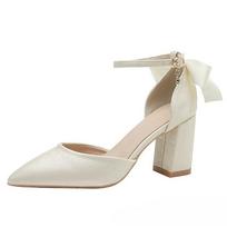 Womens Chunky Heels Low Heel Ankle Strap D'Orsay Pumps Closed Pointed Toe Wedding Bridal Shoes 30