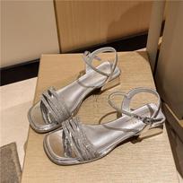 Women's Rhinestone Decoration Single Strap Sandals New Design Thick Bottom Casual Home Outdoor Social Elegant Shoes 35