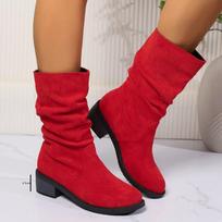 Womens Faux Suede Slouchy Mid Calf Boots Riding Boots Wide Calf Pull On Chunky Block Heel Boots for Women Round Toe Fall Winter Low Heel Booties Shoes 35