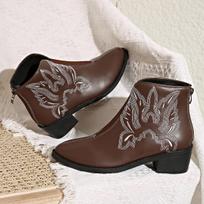 Cowboy Boots for Women Western Embroidered Stitched Pointed Toe Cutout Cowgirl Ankle Boots With Zipper Women's Chunky Block Heels Short Booties 36