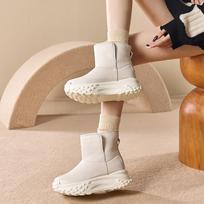 Winter Chunky Platform Snow Boots for Women Warm Leather Ankle Booties Shoes With Fur Lining Women's Comfortable Fuzzy Anti-Slip Walking Short Boots 34