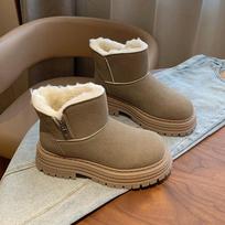 Winter Warm Snow Boots for Women Non-Slip Chunky Platform Ankle Booties Shoes Women's Faux Fur Lining Comfortable Faux Suede Short Boots With Zipper 35