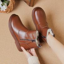 Winter Warm Ankle Boots for Women Slip-on Faux Fur Lined Platform Chunky Round Toe Short Booties With Zipper Women's Fleece Plush Lined Snow Boots 35