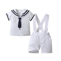 Vasaros trumpomis rankovėmis jūreivių tamsiai mėlynas uniformos berniukų dviejų dalių komplektas Size 120 / 3-4 years 0.25kg balta
