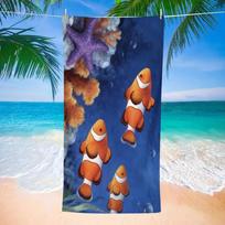 Cute Clownfish Coral Reef Print Beach Towel Underwater Ocean Starfish Pattern Quick Dry Sand-Free Absorbent Soft Beach Blanket 50X100cm &1pc
