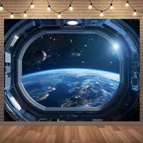 Space Window Cosmic Tapestry: Stellar VistasWall decoration background cloth, bedroom room home decoration 100x75cm gray