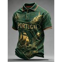 Men's Classic Football Polo Shirt Portugal Inspired Design Short Sleeve Casual Sportswear Lightweight Breathable Fabric M auksas