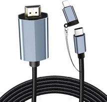 "2-in-1" USB C ir "Lightning" HDMI adapteris "iPhone" ir "iPad", [Apple MFi Certified] 4K @ 60Hz UHD skaitmeninis AV adapteris televizoriui / monitoriui / projektoriui, "Plug & Play" (2 m)