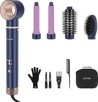 "5-in-1 Airstyler" ir garbanojimo žnyplės, PARWIN PRO BEAUTY joninis plaukų džiovintuvas, 5 priedų apvalių šepetėlių rinkinys, joninė priežiūra, garbanų mažinimas, skirtas plaukų formavimui, apimties didinimui, garbanojimui ir tiesinimui, mėlynas