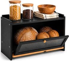 "AH Bamboo Bread Bin Wood" su pjaustymo lenta, medinės duonos dėžės su ventiliacija - elegantiška duonos dėžutė virtuvėje, skirta duonos laikymui, duonos dėžutė | 40 x 26 x 23 cm, medinis duonos konteineris (juoda)