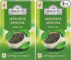 "Ahmad Tea Japanese Sencha" - tradicinė japoniška žalioji arbata - atskirai užspaudžiami arbatos maišeliai su 1,8 g arbatos vienoje porcijoje - 20 arbatos maišelių (2 pakuotės)