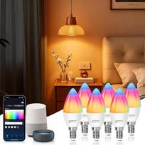 "Aigostar Alexa" lemputė E14 SL2 Išmanioji lempa 6,5 W "WiFi" lempa LED RGBCW 2700-6500 K Dimmable, sinchronizuojama su muzika, suderinama su "Alexa" / "Google Home", nereikia koncentratoriaus, 6 vnt.