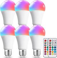 "Aigostar" LED E27 spalvų keitimo lemputė su nuotolinio valdymo pulteliu, 12 W, ekvivalentas 81 W, RGB lemputė, reguliuojama spalvota lemputė, 15 spalvų, 4 dinaminiai režimai ir 5 ryškumo lygiai, šiltai balta, 3000 K, 6 vnt.