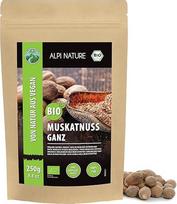 "Alpi Nature Nutmeg Natūra Ekologiškas muskato riešutas 250 g, visas muskato riešutas 20-30 mm, muskato riešutas Ekologiškas muskato riešuto prieskonis virimui ir kepimui, maždaug 30-60 riešutų viename maišelyje