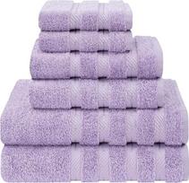 "American Soft Linen" prabangus 6 dalių rankšluosčių rinkinys, 2 vonios rankšluosčiai, 2 rankšluosčiai rankoms, 2 skalbimo servetėlės, 100 % medvilniniai turkiški rankšluosčiai vonios kambariui, violetinės spalvos rankšluosčių rinkiniai