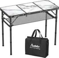 "Anbte" sulankstomas stovyklavimo stalas, 88 x 40 cm, aliuminio rėmas, 3 aukščio reguliavimo galimybės, 26/48/70 cm, pikniko stalas su laikymo tinkleliu, nešiojamas lagamino stalas, grilio stalas stovyklavietei, paplūdimiui, balkonui (marmurinis, baltas)