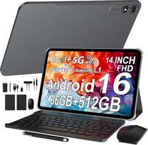 "Android 16" 14 colių planšetinis kompiuteris su 1920 x 1200 FHD 36GB + 512GB / TF 2TB aštuonių branduolių 11580mAh 4 garsiakalbiai Dviejų SIM kortelių 4G LTE/5G WiFi/Widevine L1/GPS / planšetinis kompiuteris su klaviatūra / rašikliu / pilka spalva