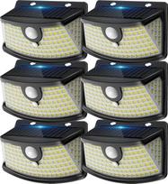 "Aootek" lauko saulės žibintai, atsparūs oro sąlygoms, su judesio jutikliu, 120 LED prožektorių, 270° platus kampas, IP65 atsparumas vandeniui, 6 vnt., skirti sodo, tvenkinio apšvietimui, juodas rėmelis, šaltai balta spalva