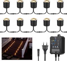 "Arotelicht" įleidžiami prožektoriai Dimmable LED įleidžiami grindų prožektoriai lauke IP67 šiltai baltos spalvos su laikmačiu ir fotoelemento jutikliu 12 V transformatorius 0,6 W skersmuo 32 mm įleidžiami sodo šviestuvai Pakuotė iš 10 vnt.