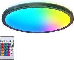 "B.K.Licht" RGB LED lubų šviestuvas, apvalus, itin plokščias LED skydelis, keičiantis spalvas, RGBW lubų šviestuvas, reguliuojamas, netiesioginis apšvietimas, nuotolinio valdymo pultas, juodas