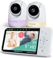 "Babysense" kūdikių monitorius 720p HD 5 colių su 2 kameromis, vaizdo monitorius be "WiFi", 6 spalvų naktinė šviesa, lopšinės, 300 m atstumas, dvipusis garsas, 4x priartinimas, 4000 mAh baterija