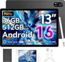 "Blackview MEGA8 Android 16" planšetinis kompiuteris 13 colių, 36GB RAM + 512GB ROM, 90 Hz 2K FHD didelis ekranas, 4G LTE + 5G WiFi, 11000 mAh baterija, planšetinis kompiuteris su rašikliu, aštuonių branduolių T620, 50 MP + 13 MP dviguba AI kamera, GPS