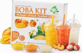 "Bobo4T Bubble Tea Set C" - persikų, mangų ir ličių arbata, jazminų žaliosios arbatos milteliai su vaisių sirupu | Pilnas rinkinys 6 gėrimams | Individualiai supakuoti, kad būtų maksimaliai švieži |