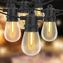 "Bomcosy" 15 m LED pasakų žibintai lauke, S14 pasakų žibintų lemputės lauko LED, IP65 vandeniui atsparios, sodo pasakų žibintai su LED lemputėmis, šiltos baltos spalvos 2700 K apšvietimas vidaus ir lauko dekoravimui sode