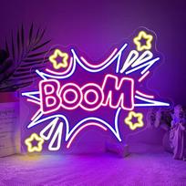 "Boom Neon Sign", spalvingi "Boom" LED ženklai, sienų apdaila žaidimų kambariui, miegamajam, klubui, vakarėliui, žmogaus urvui, gyvenamajam kambariui, žvaigždžių apšviečiamas neoninis ženklas, dovana paaugliams, vyrams, moterims, USB maitinimas (12,4 x 16