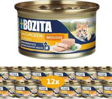 "Bozita Mousse Chicken" - 12 x 85 g drėgnas maistas katėms su vištiena, švelnios putėsių tekstūros, be grūdų, be pridėtinio cukraus, su postbiotikais sveikai žarnyno florai palaikyti