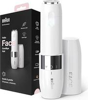 "Braun Face Mini Hair Remover FS1000", elektrinis veido plaukelių šalintuvas moterims, veido skustuvas ir plaukelių šalinimas moterims, greitas ir švelnus viršutinės lūpos, smakro ir skruostų skustuvas kelionėms, baltas