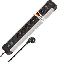 "Brennenstuhl Premium-Alu-Line" 6 jungčių maitinimo juosta su USB C PD 30 W ir USB A 18 W, pagaminta iš aliuminio (pagaminta Vokietijoje, keli lizdai su 3 m kabeliu ir jungikliu, kištukinė juosta, skirta montuoti ant sienos)