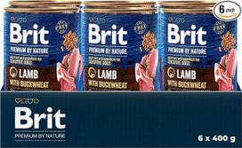 "Brit Premium by Nature" drėgnas ėdalas suaugusiems šunims, ėriena su grikiais, visavertis maistas, 6 x 400 g