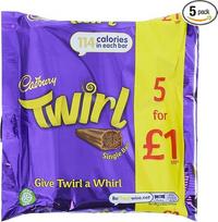 "Cadbury Twirl", 5 x 21,5 g, pakuotė 107,5 g