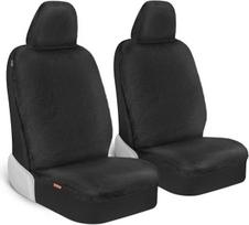"Carbella Aspen Black Sheepskin Seat Covers for Women", 2 vnt. - pliušiniai dirbtinio kailio automobilio sėdynių užvalkalai priekinėms sėdynėms, mielos universalios sėdynių apsaugos priemonės automobiliui, sunkvežimiui, furgonui, visureigiui