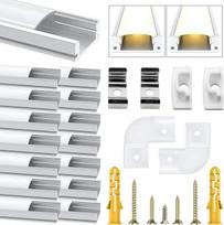 "Chesbung LED" aliuminio kanalas LED juostelėms / juostelėms 12 mm, 15 x 1 m U formos profilio aliuminio profilis, juostų bėgių juostos difuzorius su pieno baltumo dangteliu, tvirtinimo spaustukais ir 90 laipsnių kampinėmis jungtimis