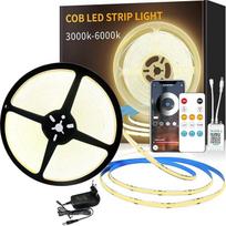 "Cob" LED juosta 15 m, programėlės valdymas, su nuotolinio valdymo pulteliu, lanksti reguliuojamo ryškumo COB LED juosta, DC24 V 3000 K šiltai balta LED juosta, tinkama miegamajam, kambariui, "pasidaryk pats" apdailai