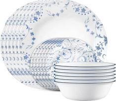 "Corelle Vitrelle" 18 dalių indų rinkinys 6 asmenims, trijų sluoksnių stiklas, atsparus duženoms, lengvos apvalios lėkštės ir dubenys, Darlingtonas
