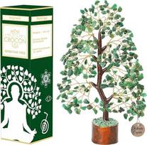 "Crocon" natūralaus gydomojo brangakmenio kristalų bonsai laimės medis, skirtas sėkmei, turtui ir klestėjimui, dvasinė dovana 10-12 colių dydžio (žalias aventurinas (auksinė viela))