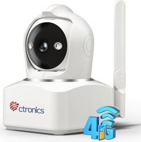 "Ctronics" 4 MP 3G/4G LTE vidaus stebėjimo kamera su SIM kortele, 360° PTZ, nuotolinė prieiga per kompiuterį ir programėlę, 8 pozicijos, išmanusis asmens aptikimas, automobilio sekimas, spalvotas naktinis matymas, dvipusis garsas (balta)