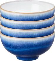 "Denby Blue Haze" 4 ryžių dubenėlių rinkinys - galima plauti indaplovėje ir mikrobangų krosnelėje - akmens masės keraminiai indai