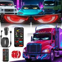 "Devil Eyes" LED akis automobiliams ir sunkvežimiams, 100 x 340 mm, programuojamas lankstus LED skydelis, atsparus vandeniui IP65, nuotolinio valdymo pultas ir "Bluetooth" programėlė, tinka automobiliams, sunkvežimiams, vakarėliams, reklaminiams skydeliam