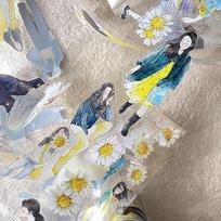 "DingDing Vol9-31 A Little Yellow", skaidri PET juosta, 6 cm x 10 m, iš anksto supjaustyta "Washi Tape" lipdukai, originalus senovinių simbolių dizainas, skirtas skrebinimui, dienoraščiams, planuotojams ir meniniams amatams