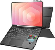 "Doohoeek" klaviatūros dėklas su LCD ekranu, skirtas "Samsung Galaxy Tab S11 2025" 11 colių (SM-X730/736B) - nuimama "Bluetooth" klaviatūra su "Trackpad" ir 7 spalvų foniniu apšvietimu, įkraunama, QWERTZ