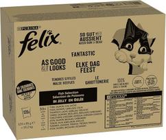 "Felix As Good As It Looks" drėgnas kačių ėdalas su drebučiais, žuvies mišinys, 120 vnt. (120 x 85 g)