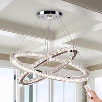 "Finktonglan Crystal Chandelier", modernus LED šviestuvas su nuotolinio valdymo pulteliu, ovalus lubų šviestuvas, 2 žiedai, 56 cm 32 cm, 3 spalvų pakabinamas šviestuvas svetainei, valgomajam, miegamajam (reguliuojamas)