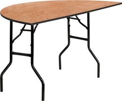 "Flash Furniture Furman" 5 pėdų pusapvalis medinis sulankstomas stalas Nešiojamas pusapvalis banketinis stalas su mediniu stalviršiu, natūralus/juodas